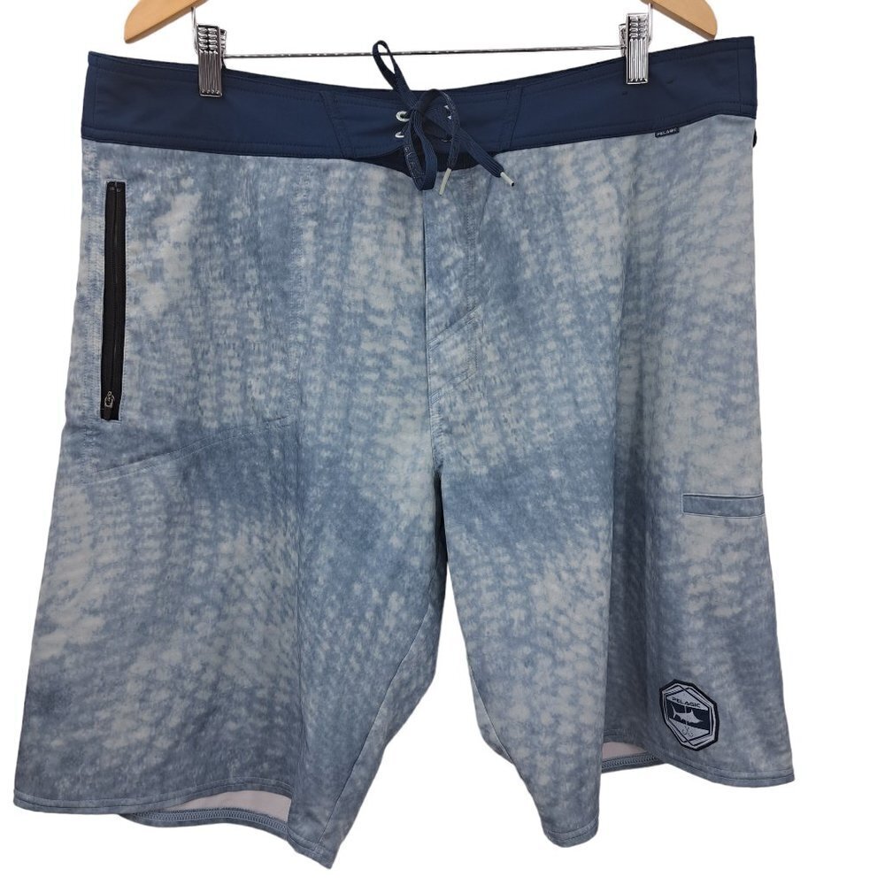 Pelagic Argonaut Boardshorts Swim Trunks Size 38 Hook & Loop Pocket Blue Shorts